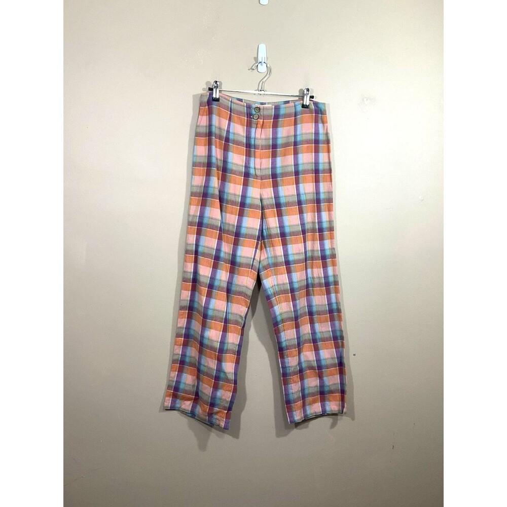 Billabong x Salty Blonde Break Point Linen Blend Plaid Pants 27 Coastal Preppy